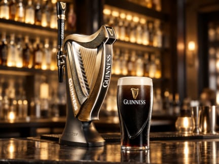 Guinness draught tap with freshly poured pint of Guinness stout