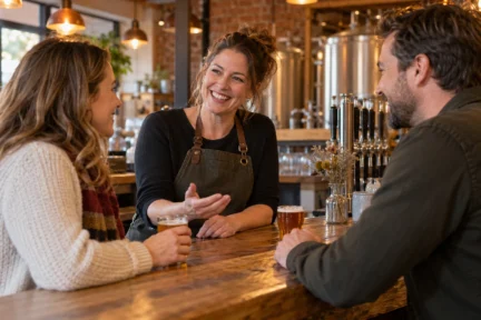 Illustrative brewery tour with a brewer and a small group of adult visitors