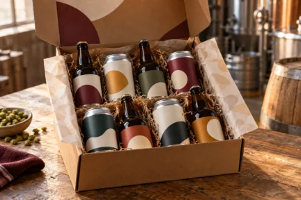 Illustrative quarterly taster box with an assortment of beers